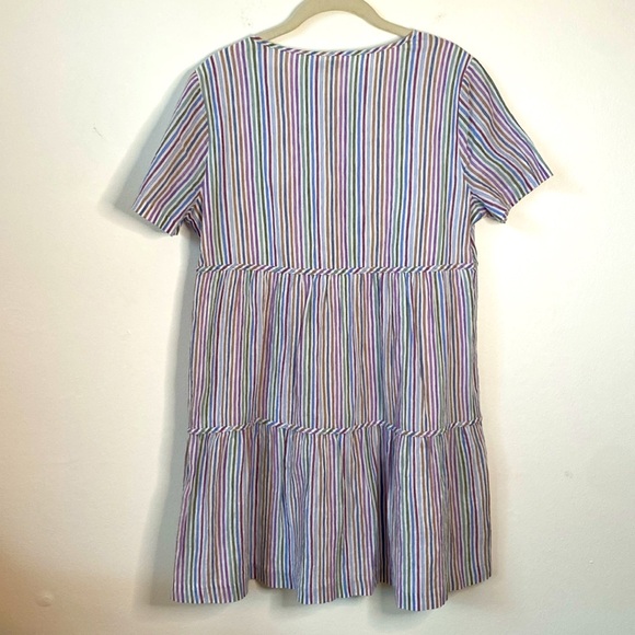 Madewell Dress Mini Striped Crewneck Button Front Tiered Item AO242 Size Medium - Picture 8 of 10